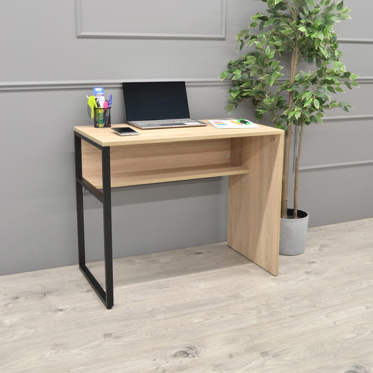 STUDY Desk Table (90×50) Right~Sonoma/Black - Image 2