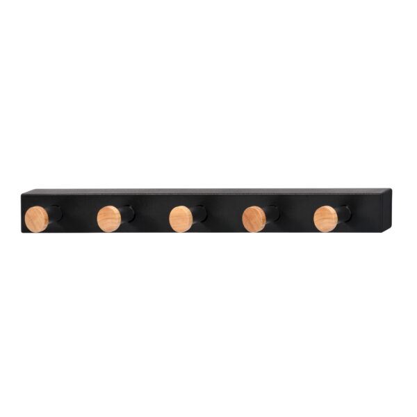 Wall Coat Rack Gc4888-5 Black Discover the Gc4888-5 Black wall coat rack, ideal for office and living room furniture. Made from electrostatically painted metal, this coat rack features 5 metal hooks with lacquered wood elements. A modern and functional accent for any space!