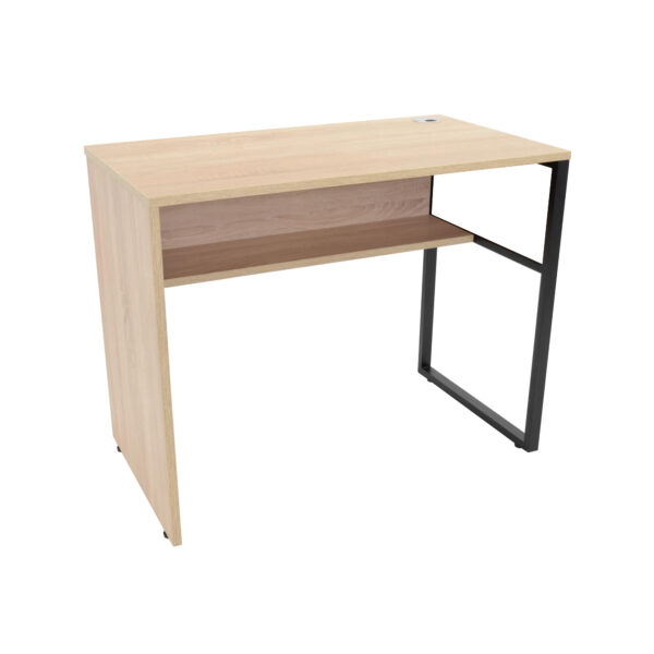 STUDY Desk Table (90×50) Right~Sonoma/Black Discover the STUDY desk (90x50) in Sonoma/Black, perfect for small offices. Its practical design, made of melamine-faced particle board, is ideal for laptops and features a shelf for storage. Transform your workspace into a comfortable and stylish environment!
