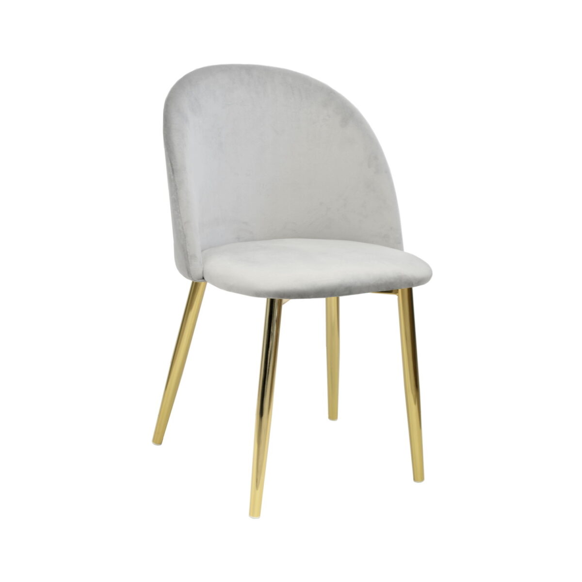 Maya Grey Chair Discover the Maya Grey chair, an elegant choice for kitchen furniture. With a comfortable design made of plywood and soft velvet, the golden metal legs add a touch of luxury. Perfect for any interior! Also available in pink.