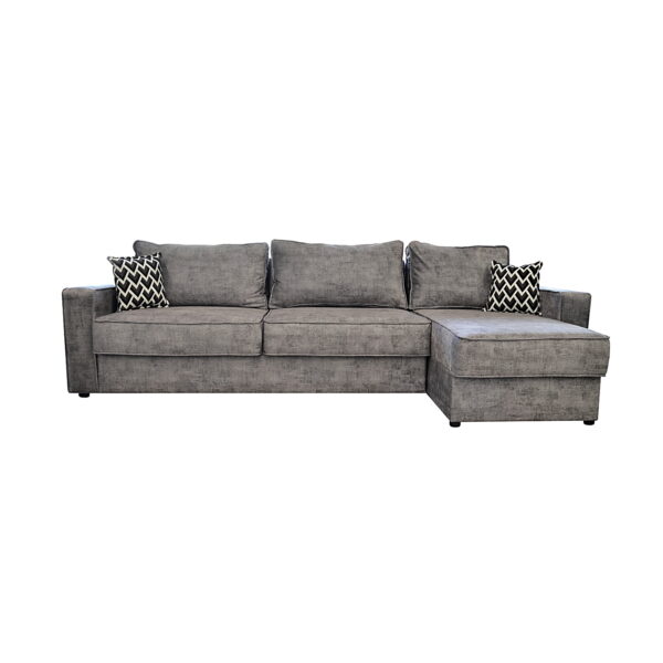 Cezar Grey Convertible Sofa Discover the Cezar Grey extendable sofa, perfect for your comfort! This corner sofa, reversible in design, combines modern aesthetics with functionality, featuring an ideal size for 2-3 people. Made from wood and polyurethane foam, it provides maximum comfort.