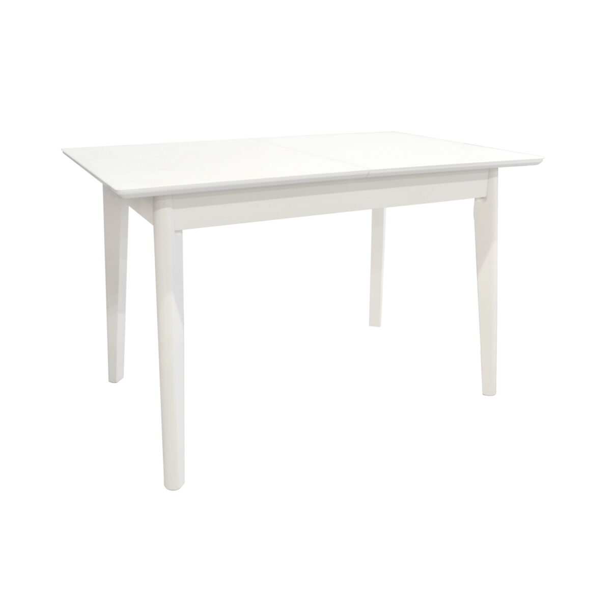 Extensible Table MG-A05 White Glass + White Legs 120/150×75 Discover the MG-A05 extendable table, featuring a tempered glass top and wooden legs, perfect for your kitchen. Adjustable from 120 cm to 150 cm, this elegant table can comfortably accommodate 4-6 people. Ideal for gatherings with family and friends!