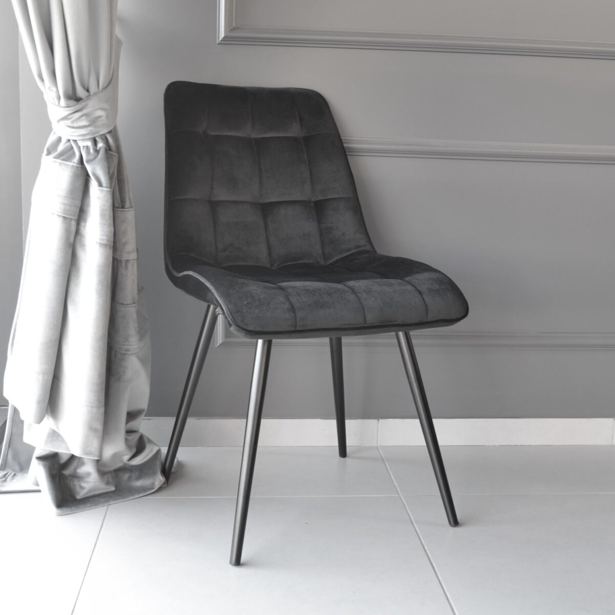 Capella (Hlr66) Velvet Black + Black Legs Chair - Image 3