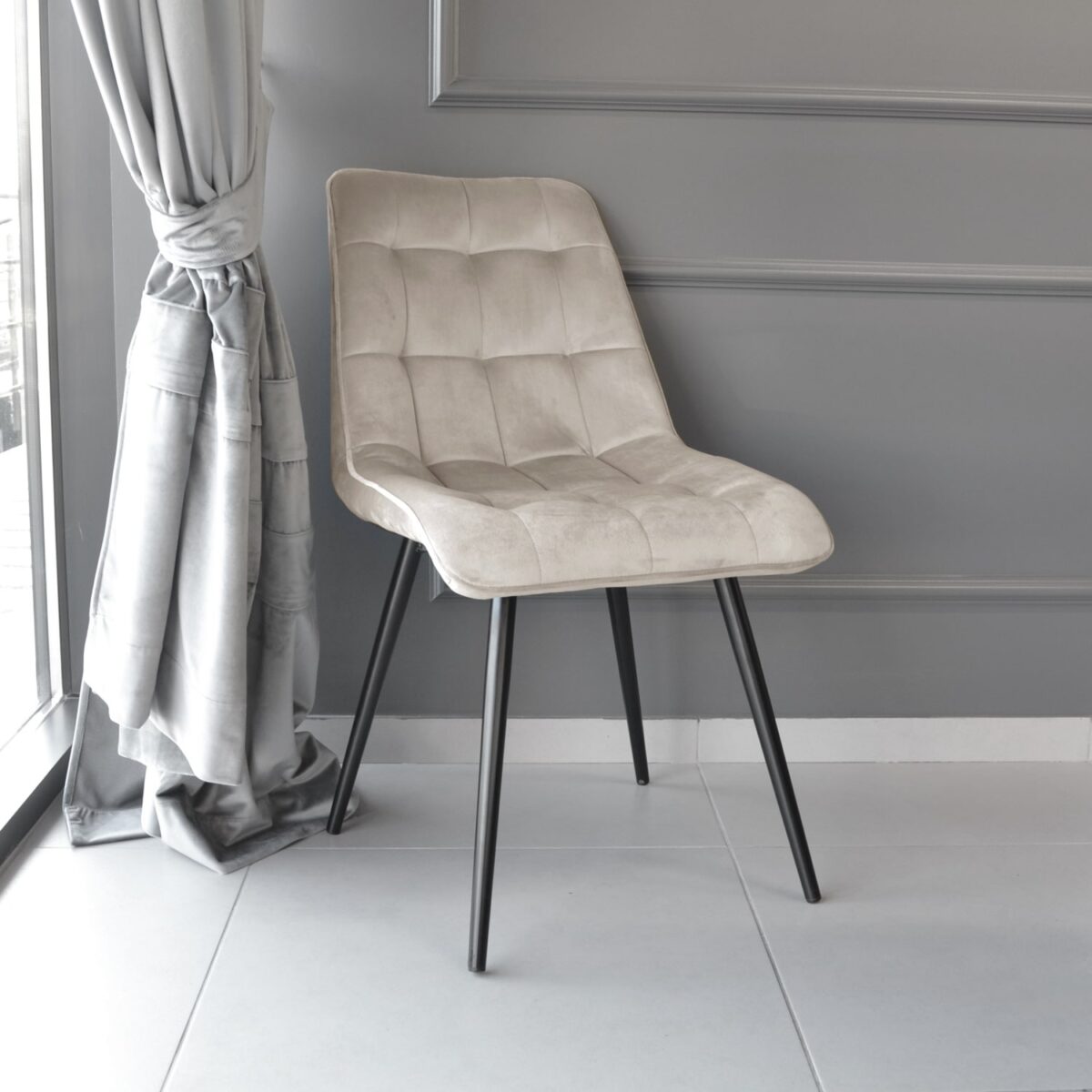 Capella Chair Beige Velvet HLR9 + Black Legs - Image 6