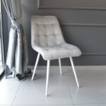 Capella (Hlr14) Velvet Grey + White Legs Chair - Image 3