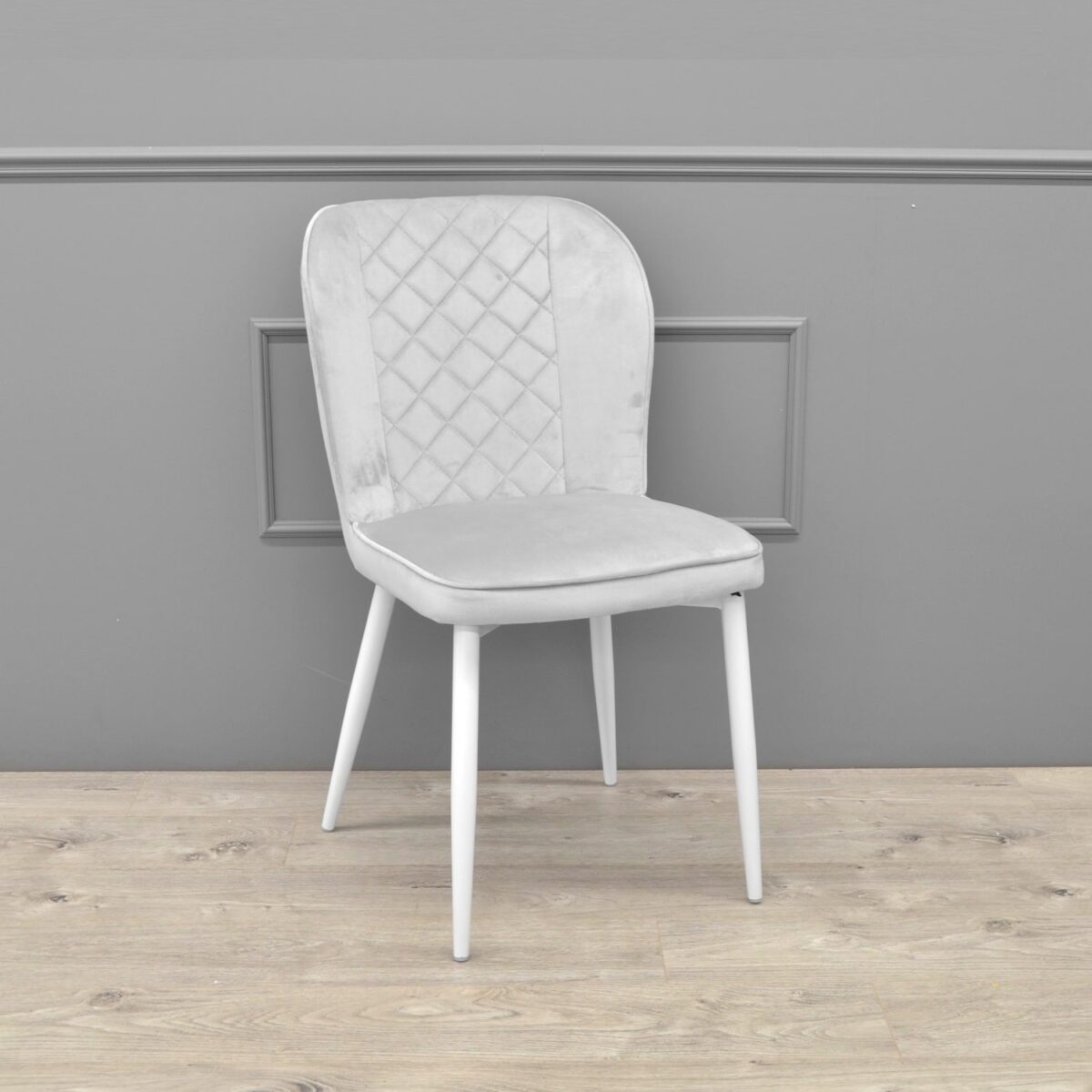 Tusk Velvet Grey + White Legs Chair - Image 3