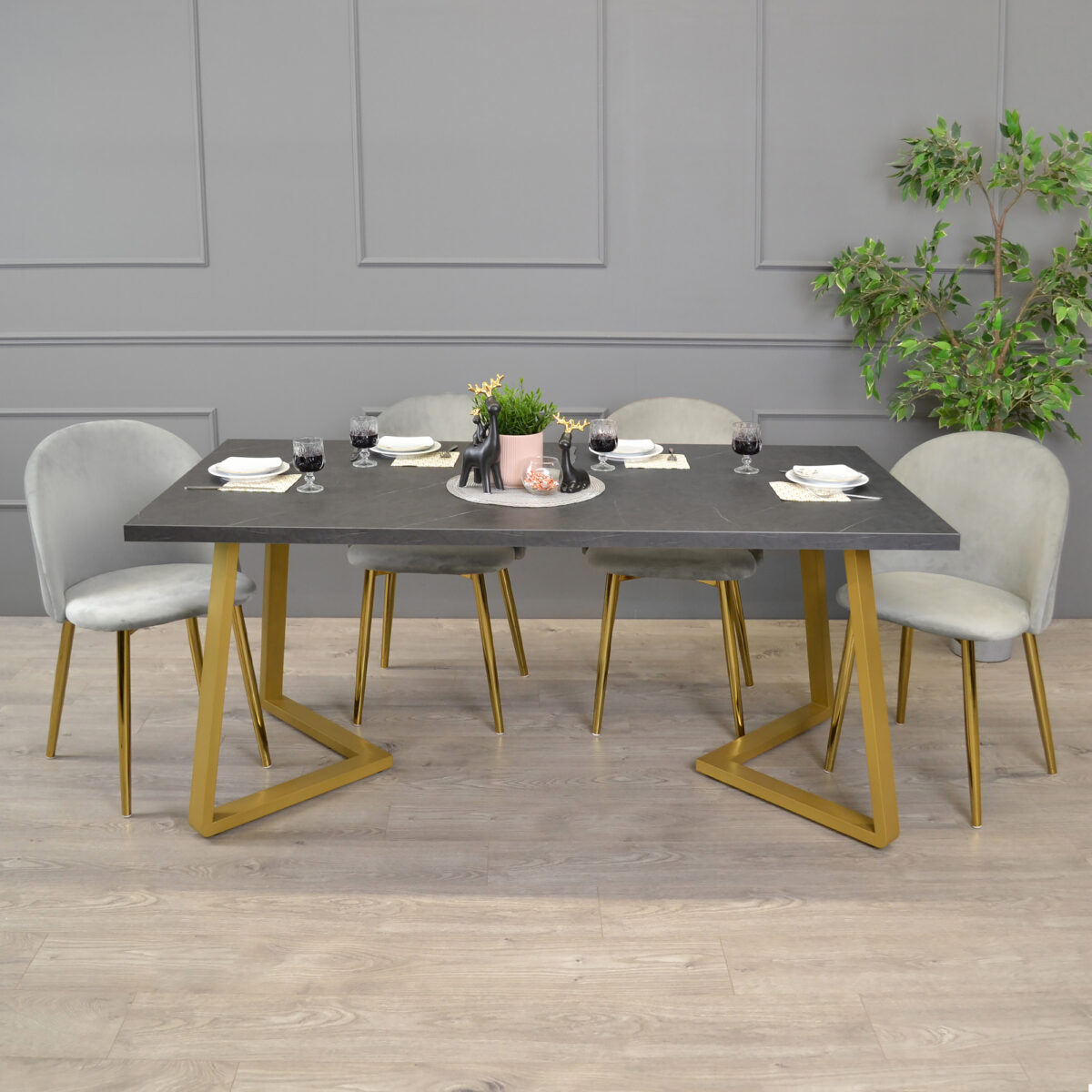 FRIDA Table Black Marble + Golden Legs 180×90 - Image 4
