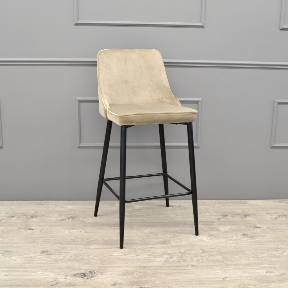 Classic Beige Bar Stool with Black Legs - Image 3