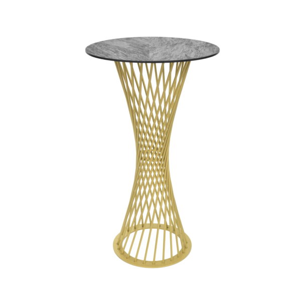 Bar/Break Table FELICIA Cleaf + Golden Leg Ø60 Discover the FELICIA bar table Cleaf+Golden Leg Ø60, perfect for your dream kitchen. With a modern design and a steel frame, the table offers comfort and functionality. Ideal for small spaces, it can accommodate 2 people. Choose from a wide range of colors.