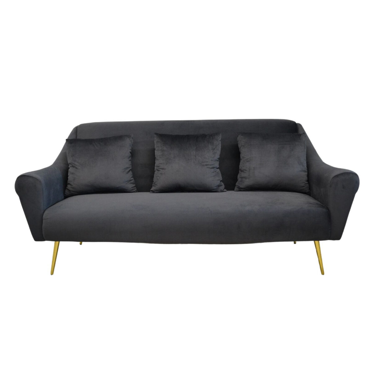 Диван GLORIOSA 3 Black Диван GLORIOSA 3 Black – это элегантная мебель, сочетающая прочность фанеры и комфорт полиуретановой пены. Обивка из бархата и металлические ножки в золотистом цвете придают роскошь. Идеально впишется в офис или дом, обеспечивая комфорт и стиль.