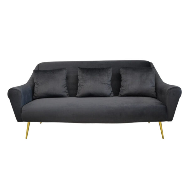 GLORIOUS 3 Sofa Black Discover the GLORIOSA 3 Black sofa, an elegant furniture piece that adds a sophisticated touch to any space. With a refined design, velvet upholstery, and a durable metal frame, it is perfect for your comfort. Ideal for the living room or office!
