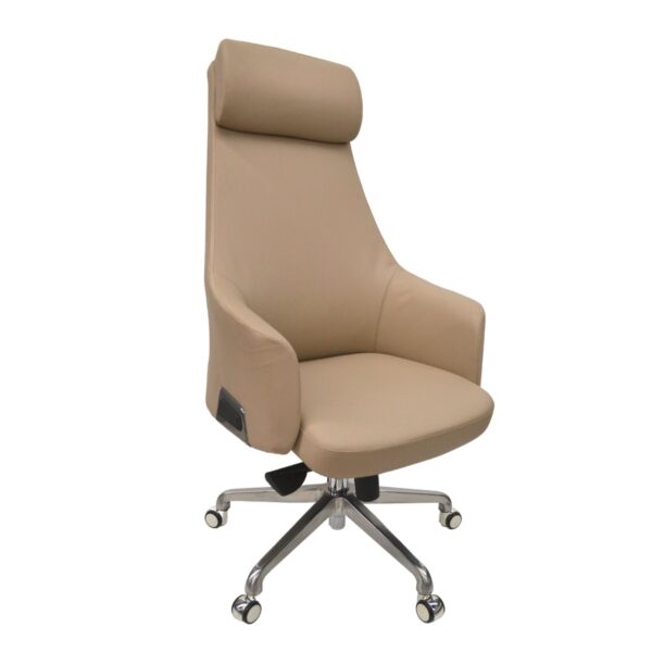 POLARD Light Brown Office Armchair Discover the POLARD Brown Light office chair, perfect for your comfort! With natural leather upholstery and a chrome steel frame, this chair offers stability and elegance. Adjustable positions and a Multiblock mechanism provide a personalized experience. Transform your office with style!