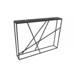 Черная консоль Deco Стильная черная консоль Deco идеально дополнит современную гостиную или спальню. Прочная и компактная, она сделана из ламинированных плит ПВЛ, имеет металлический каркас и защитные ножки. Размеры: высота 90 см, ширина 120 см, глубина 19 см. Элегантное решение для вашего интерьера.