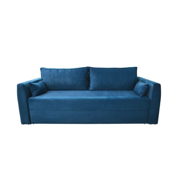 Djoker Blue Extendable Sofa Discover the Djoker Blue sofa bed, perfect for a modern interior! With 2 decorative pillows, polyurethane foam, and an Eurocard mechanism, it offers comfort and elegance. Ideal for an office or living room, it includes a storage compartment. Transform your space with style!