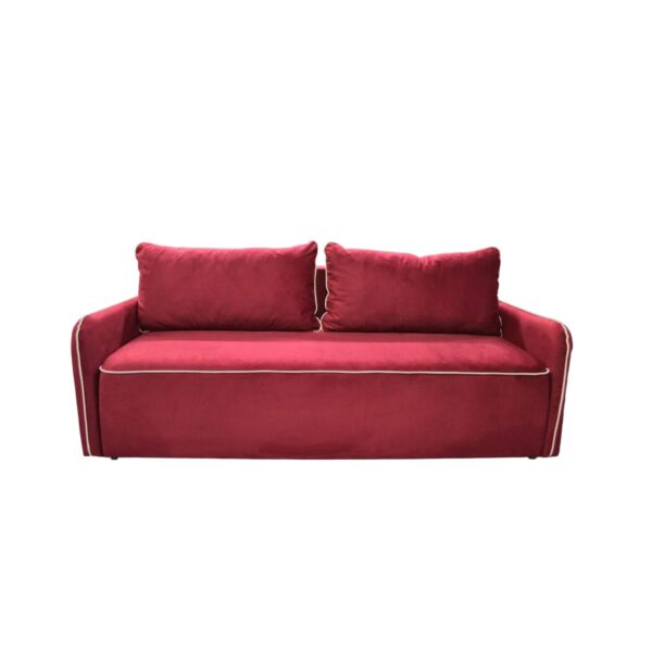 Molly Sofa Discover the Molly extendable sofa, an elegant piece in a red hue, perfect for any interior. Comfort and style blend seamlessly with the two decorative cushions and the lacquered wooden legs. Choose the Molly sofa for comfort and refinement!