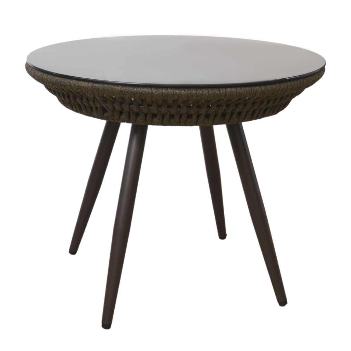 Fiesta Brown Terrace Table Discover the Fiesta Brown patio table, perfect for your comfort and relaxation. With a diameter of 90 cm and a height of 75 cm, this table made of durable aluminum and tempered glass is ideal for a compact space. Add a touch of elegance to your terrace!