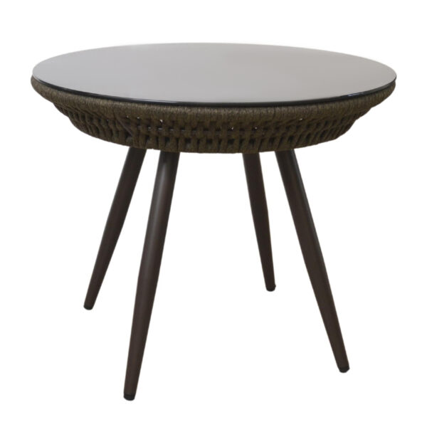 Fiesta Brown Terrace Table Discover the Fiesta Brown patio table, perfect for your comfort and relaxation. With a diameter of 90 cm and a height of 75 cm, this table made of durable aluminum and tempered glass is ideal for a compact space. Add a touch of elegance to your terrace!