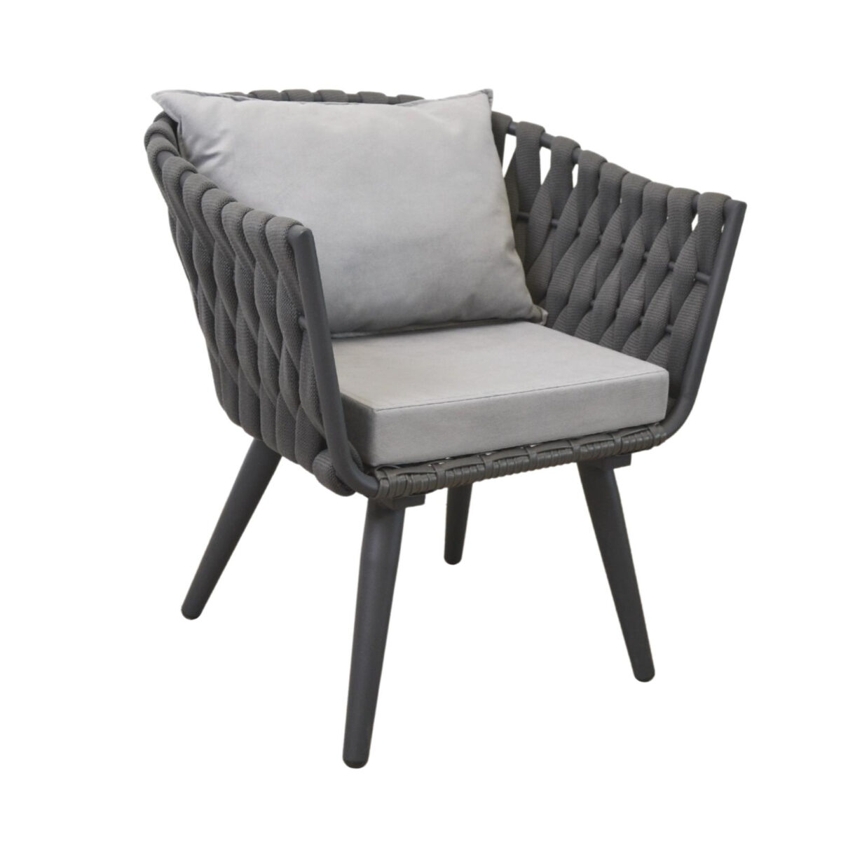 Elize Grey Patio Chair Discover the Elize Grey terrace chair, ideal for Horeca and garden furniture. Comfortable and stylish, featuring a metal frame and velvet upholstery. Perfect for relaxation on the terrace!