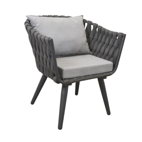 Стул для террасы Elize Grey Стул для террасы Elize Grey сочетает комфорт и элегантность. Идеален для садовой мебели и horeca. Каркас из металла, обивка бархат и гидрофобная ткань. Размеры: высота 85 см, ширина 51 см, глубина 57 см. Максимальная нагрузка – 120 кг.