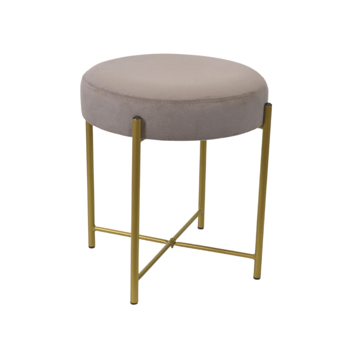 Taco Stool Beige Gold Legs Discover the beige Taco stool with golden legs, a perfect element of comfort and elegance for any interior. Made of metal and upholstered in delicate velvet, this compact stool stands at 44 cm in height and can be customized in various colors and textures. Ideal for sofas and office furniture!