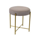 Taco Stool Beige Gold Legs Discover the beige Taco stool with golden legs, a perfect element of comfort and elegance for any interior. Made of metal and upholstered in delicate velvet, this compact stool stands at 44 cm in height and can be customized in various colors and textures. Ideal for sofas and office furniture!