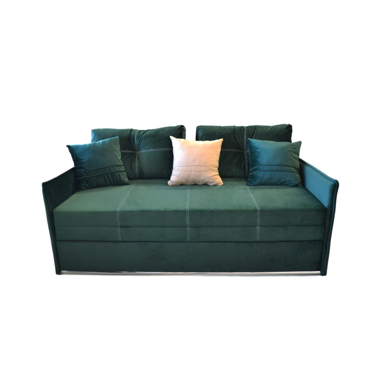 Orion 1800 Dark Green Extendable Sofa Discover the Orion 1800 Dark Green extendable sofa, perfect for your living room! With decorative cushions, a storage box, and measuring 180x190 cm for sleeping, it offers comfort and elegance in any space. Ideal for relaxation and hosting guests!