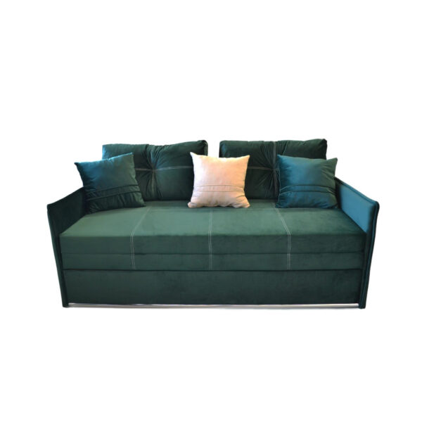 Orion 1800 Dark Green Extendable Sofa Discover the Orion 1800 Dark Green extendable sofa, perfect for your living room! With decorative cushions, a storage box, and measuring 180x190 cm for sleeping, it offers comfort and elegance in any space. Ideal for relaxation and hosting guests!