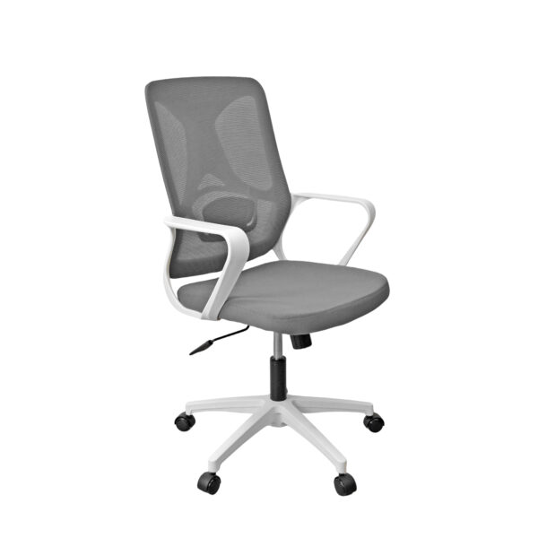 Office Armchair F-20141 A Grey+White Frame Discover the F-20141 A office armchair in gray, with a white frame, comfortable and ergonomic. Ideal for work, this adjustable chair offers optimal support and a tilt mechanism for adjustment. Height adjustable between 46-56 cm, perfect for any desk.