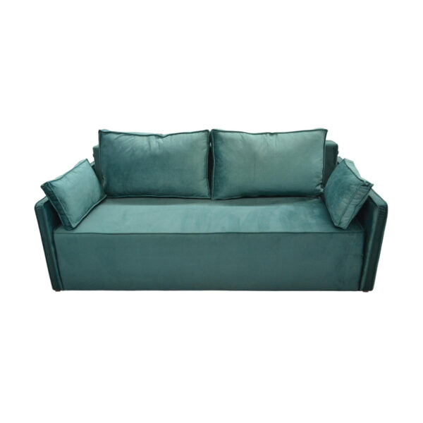 Greiss Green Extendable Sofa Discover the Greiss Green sofa bed, perfect for the comfort of 2-3 people. With a wooden frame, Bonnell springs, and polyurethane foam, it offers a soft seating experience and a useful storage compartment. Ideal for a comfortable bed, it easily transforms thanks to the Eurocart mechanism.