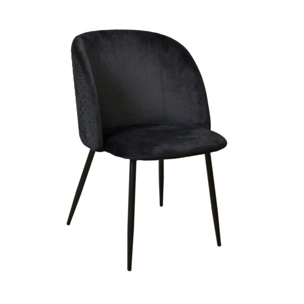Spectre Black Chair The Spectre Black chair combines comfort and elegance in your kitchen. Upholstered in soft velvet, it features a modern design with metal legs and floor protection. Discover the refined style of the ideal chair for your kitchen decor!