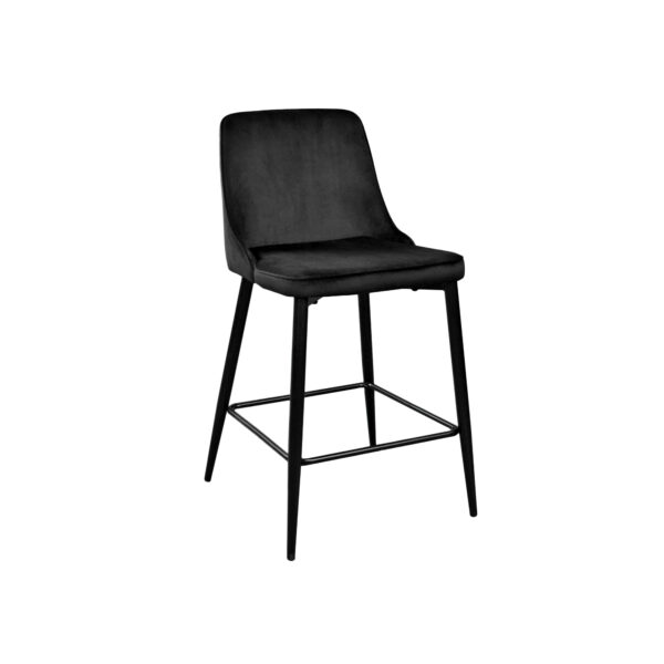 Classic Small Black Bar Stool + Black Legs Discover the Classic Small Black Bar Chair with black legs, perfect for any modern kitchen. With a seat upholstered in soft velvet and a durable metal frame, this stylish chair adds an extra touch of elegance. Ideal for comfort and durability, it supports up to 150 kg.