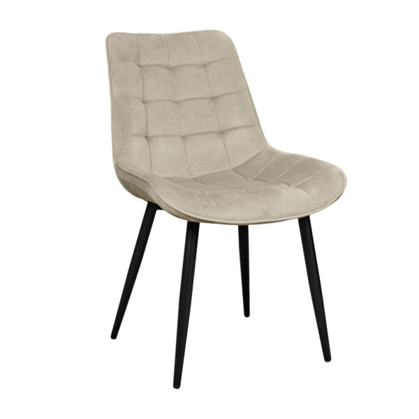 Hans Chair Velvet Beige HLR9 + Black Legs Discover comfort and style with the Hans chair in beige velvet, perfect for the office or kitchen. The sturdy metal legs protect the floor, while its elegant design adds a modern touch to any space. Choose quality and refinement!