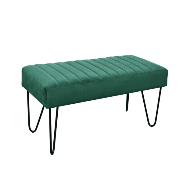 Bristol Green Bench Discover the Bristol Green Bench, an elegant accessory for your living room. Upholstered in delicate velvet with a durable metal frame, this modern bench adds style to any interior. Available to order in various colors and textures!