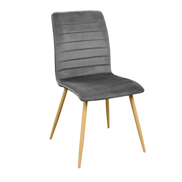 Ariel Grey Chair (Hlr21) Velvet/Transprint Legs Discover the Ariel Grey chair (Hlr21), perfect for your kitchen! With an elegant velvet design, metal legs with a wood-like finish, and superior comfort, this chair adds an extra touch of style and functionality. Choose quality and refinement!