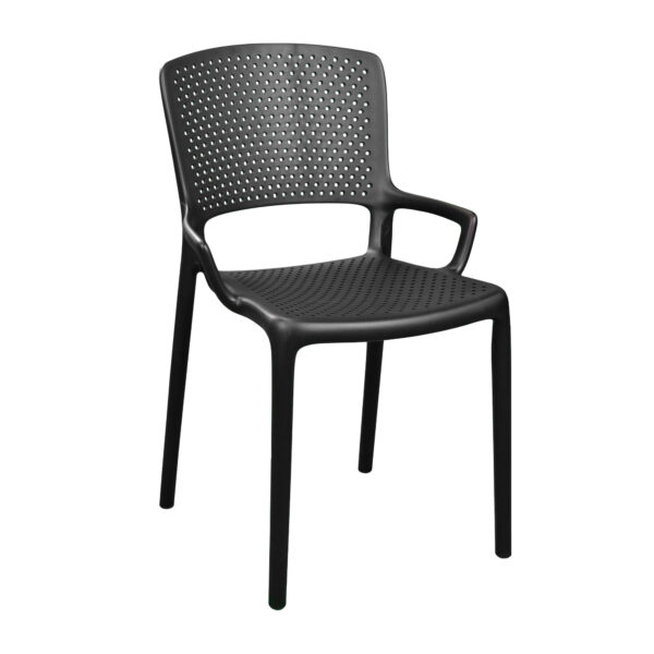 Chair TINA Black Discover the TINA Black chair, ideal for Horeca furniture, kitchens, and terraces. Made from durable polypropylene, with an ergonomic design and armrests, this stackable chair ensures comfort and durability. Choose the perfect solution for any space!