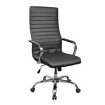 LIBERTY Black Office Armchair Discover the LIBERTY Black office armchair, a modern and elegant choice for any workspace. Upholstered in eco-friendly leather, it offers comfort and durability. With a chrome base, swivel wheels, and a Tilt mechanism, it is perfect for your office.