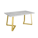 FRIDA Table Concrete+Golden Legs 150×80 Discover the FRIDA table with a concrete top and golden legs, perfect for your kitchen. With dimensions of 150×80, this table adds a modern and elegant style, ideal for any cooking space. Transform your kitchen with this quality furniture!