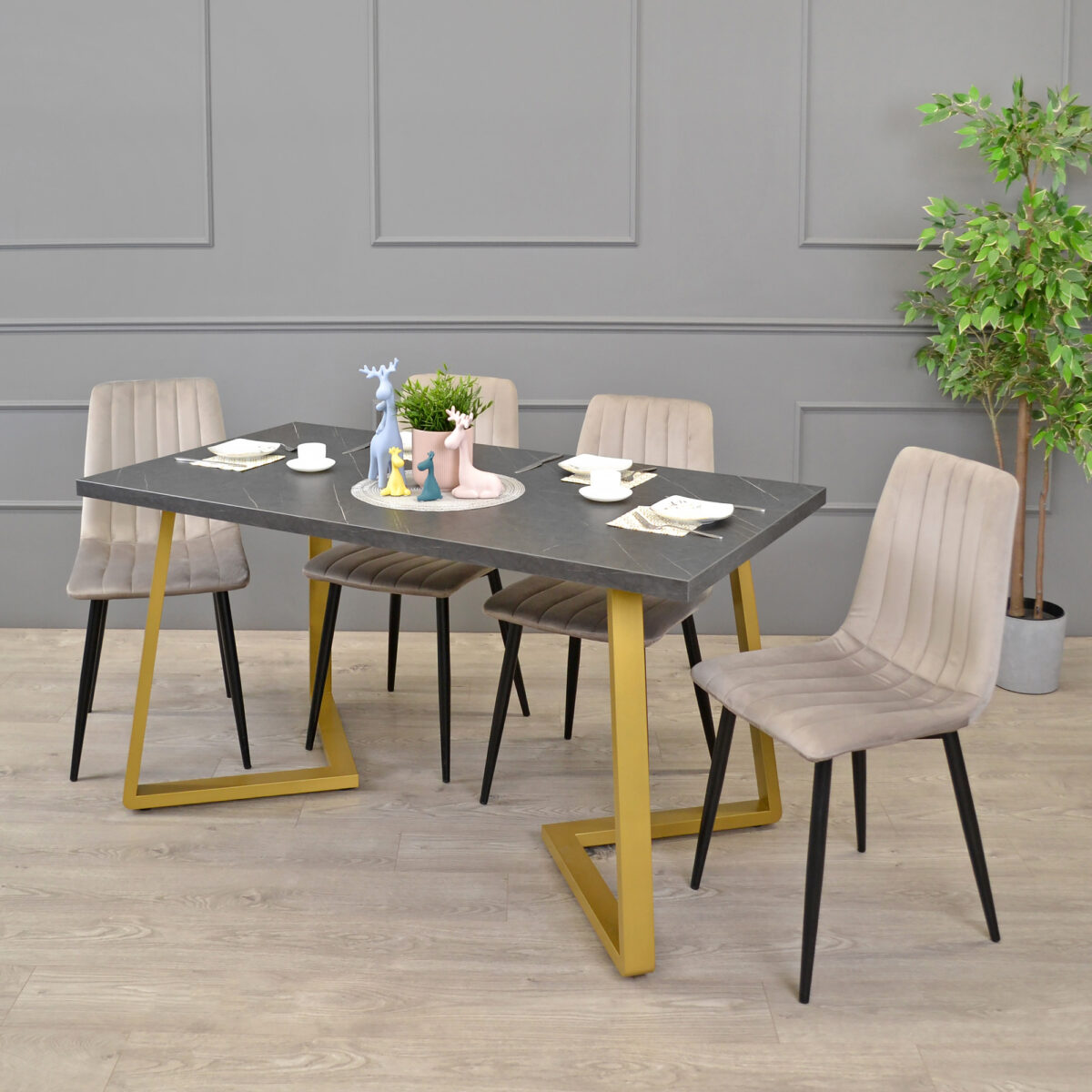FRIDA Table Black Marble + Golden Legs 150×80 - Image 2