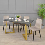 FRIDA Table Black Marble + Golden Legs 150×80 - Image 2