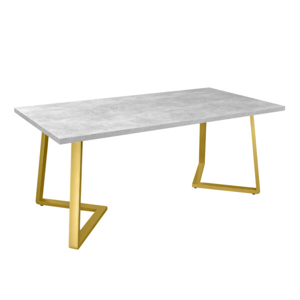 FRIDA Table Concrete + Golden Legs 180×90 Discover the FRIDA concrete table with golden legs, perfect for your kitchen! With dimensions of 180×90 cm, it adds a modern and elegant touch to any space. High-quality furniture, ideal for family meals. Choose FRIDA for a spectacular interior!