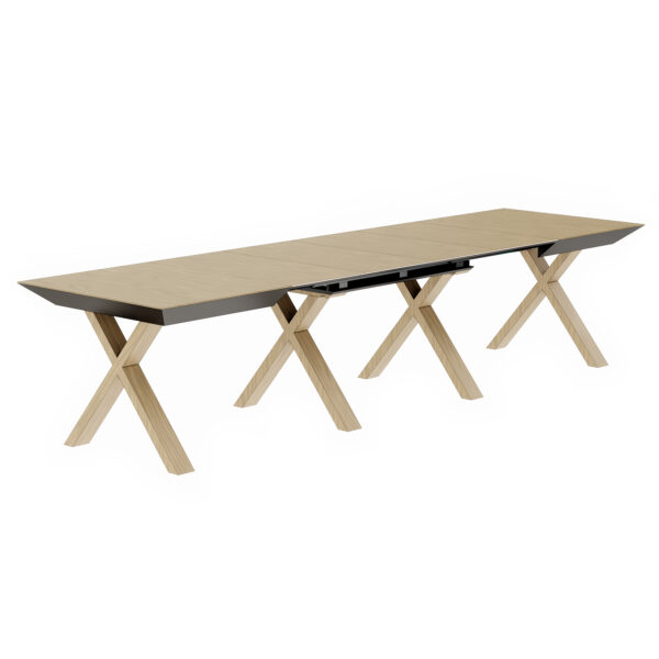 Madrid Extendable Table Natural Wood + Wood Legs Discover the Madrid extendable table made of natural wood, perfect for the kitchen or living room. With a modern design, it extends up to 3.6 meters, making it ideal for birthdays or family gatherings. Made from eco-friendly materials, the table combines practicality with elegance.
