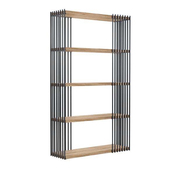 Castello Shelf Discover the Castello Shelf - a modern and functional bookshelf, perfect for offices, living rooms, or bedrooms. With an elegant design and 5 open shelves for displaying decorations, it provides a practical and versatile storage solution. Durability is guaranteed thanks to the metal frame!