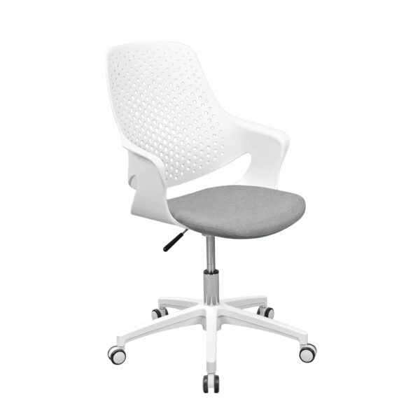 Fotoliu Birou GEO~M70-W White/Grey Descoperă confortul și stilul cu fotoliul de birou GEO M70-W în alb și gri. Ideal pentru birouri de acasă sau profesionale, acest fotoliu modern îmbină designul elegant cu funcționalitatea, oferind suport optim pe parcursul orelor de lucru. Fă-ți biroul mai elegant!