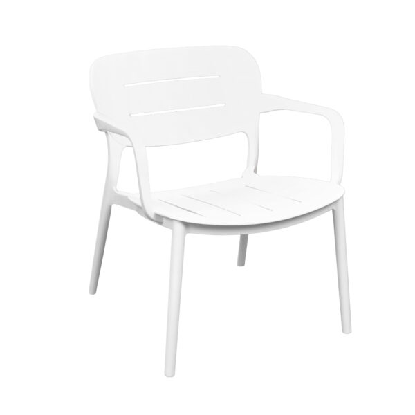 Cтул для террасы SUNSET White Создайте уголок элегантности на террасе с креслом SUNSET White. Изготовлено из прочного полипропилена, это стул обеспечивает комфорт благодаря подлокотникам и штабелируемому дизайну. Идеально для сада и Horeca, он украсит любое пространство!