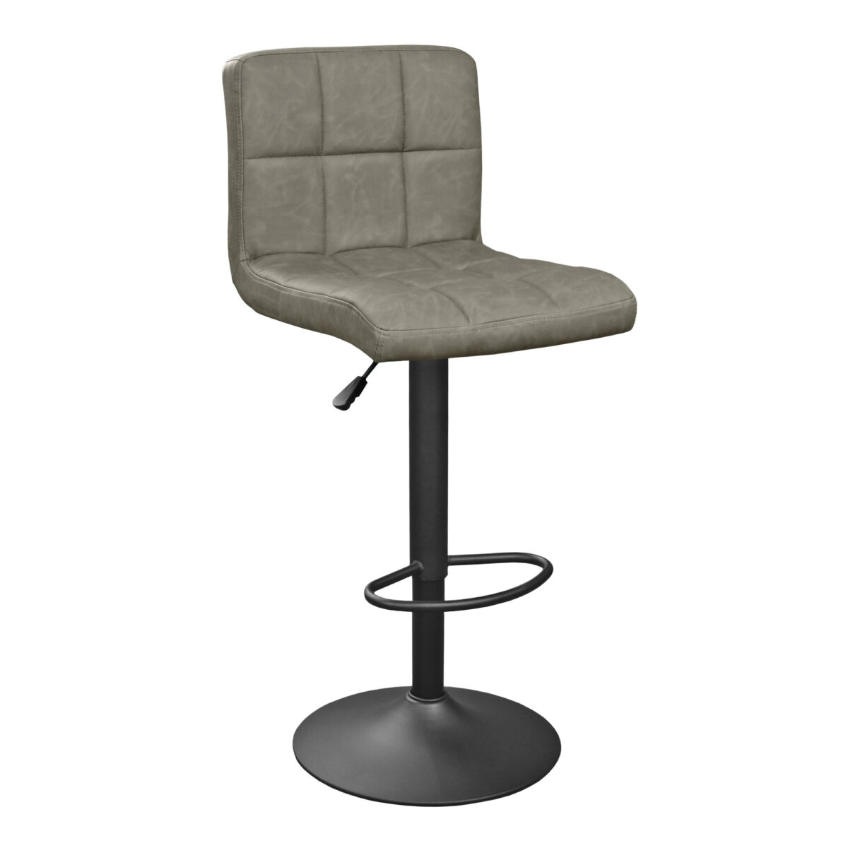 Bar Chair SB-044 Dark Grey Pu+Black Legs Transform your space with the SB-044 bar stool, elegantly designed in dark grey, ideal for kitchens or bars. Equipped with a height adjustment mechanism and a footrest, it provides comfort and lumbar support. Compact and sturdy, with a maximum capacity of 120 kg.
