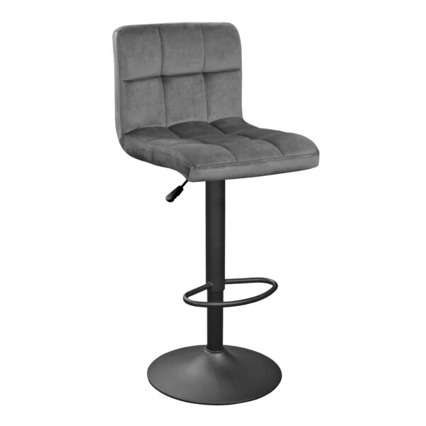 Bar Chair Sb-044 Grey Velvet Discover the SB-044 bar stool, elegant and comfortable, upholstered in gray velvet. Ideal for any bar or kitchen, this tall stool features a height adjustment mechanism and a footrest. Its ergonomic design ensures lumbar support. Max. capacity: 120 kg.