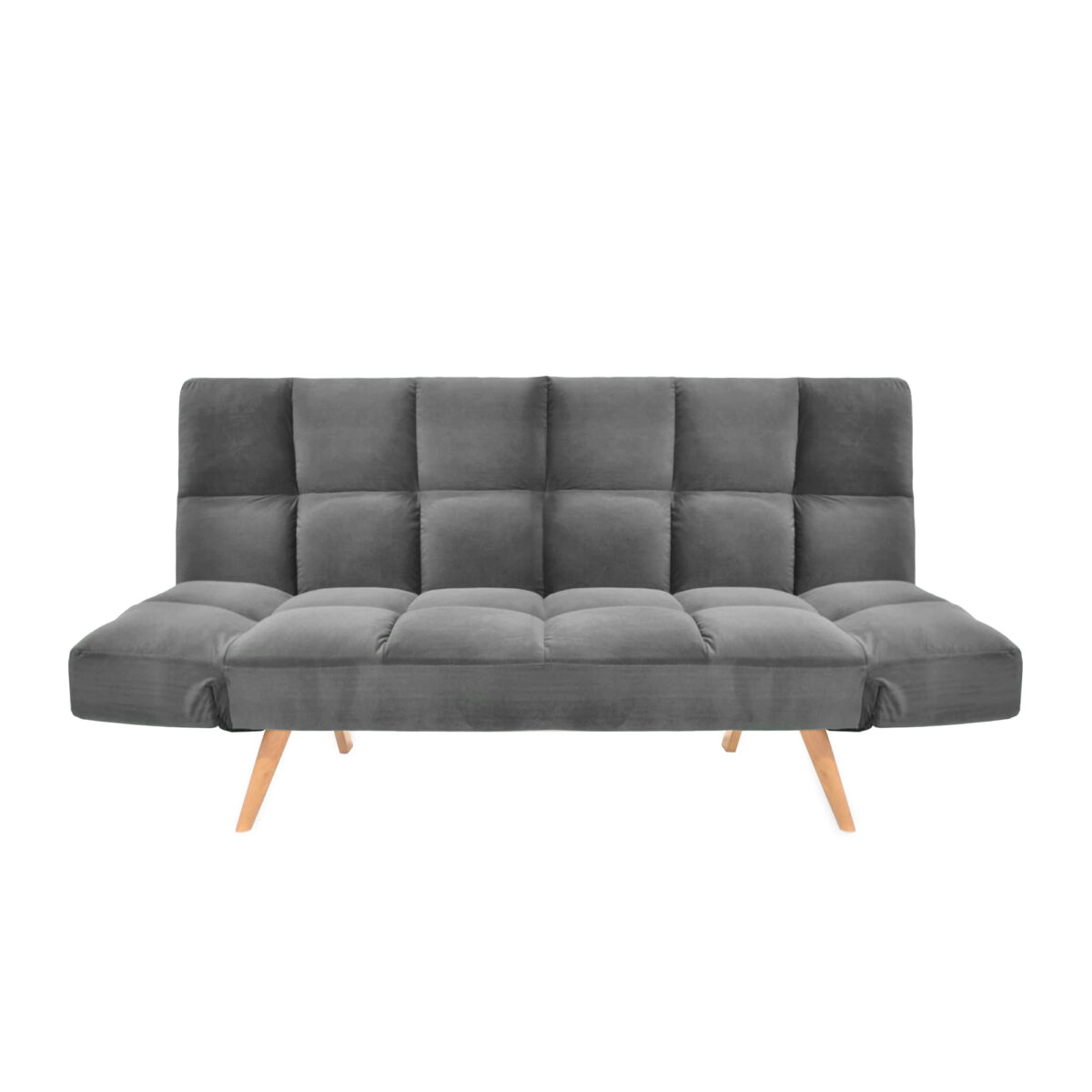 Extendable Sofa Lm-58 Grey Velvet Discover the LM-58 Convertible Sofa, a versatile piece in gray velvet, perfect for an office or living room. Comfortable and stylish, it easily transforms into a bed. Any space becomes modern and inviting with this quality furniture, featuring a wooden frame and durable metal legs.