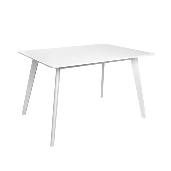 BARBARA White Table 120×80 Discover the BARBARA White table 120x80, perfect for your kitchen! This rectangular table made of MDF and solid wood, with a modern design, offers functionality and style, ideal for any occasion. Transform your dining space with elegance!