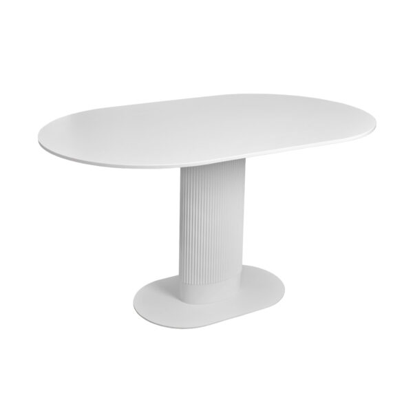 MIRABELA White Table 130×80 Discover the MIRABELA White table 130×80, an elegant choice for your kitchen! With a sophisticated oval design, made of durable MDF and a sturdy metal frame, it is ideal for 4-6 people. Perfect for modern or traditional spaces, it adds a touch of refinement to any decor.