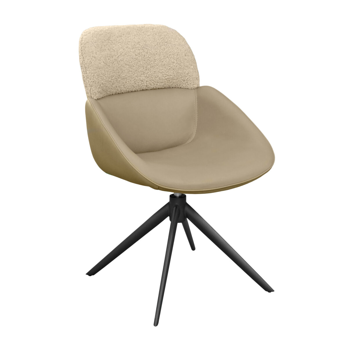 JERSEN Beige Chair Discover the JERSEN Beige chair, a modern piece of furniture for the kitchen that combines comfort with a sophisticated design. Featuring high-quality upholstery made of eco-leather and boucle fabric, as well as a metal frame that rotates 360°. Perfect for any décor style!
